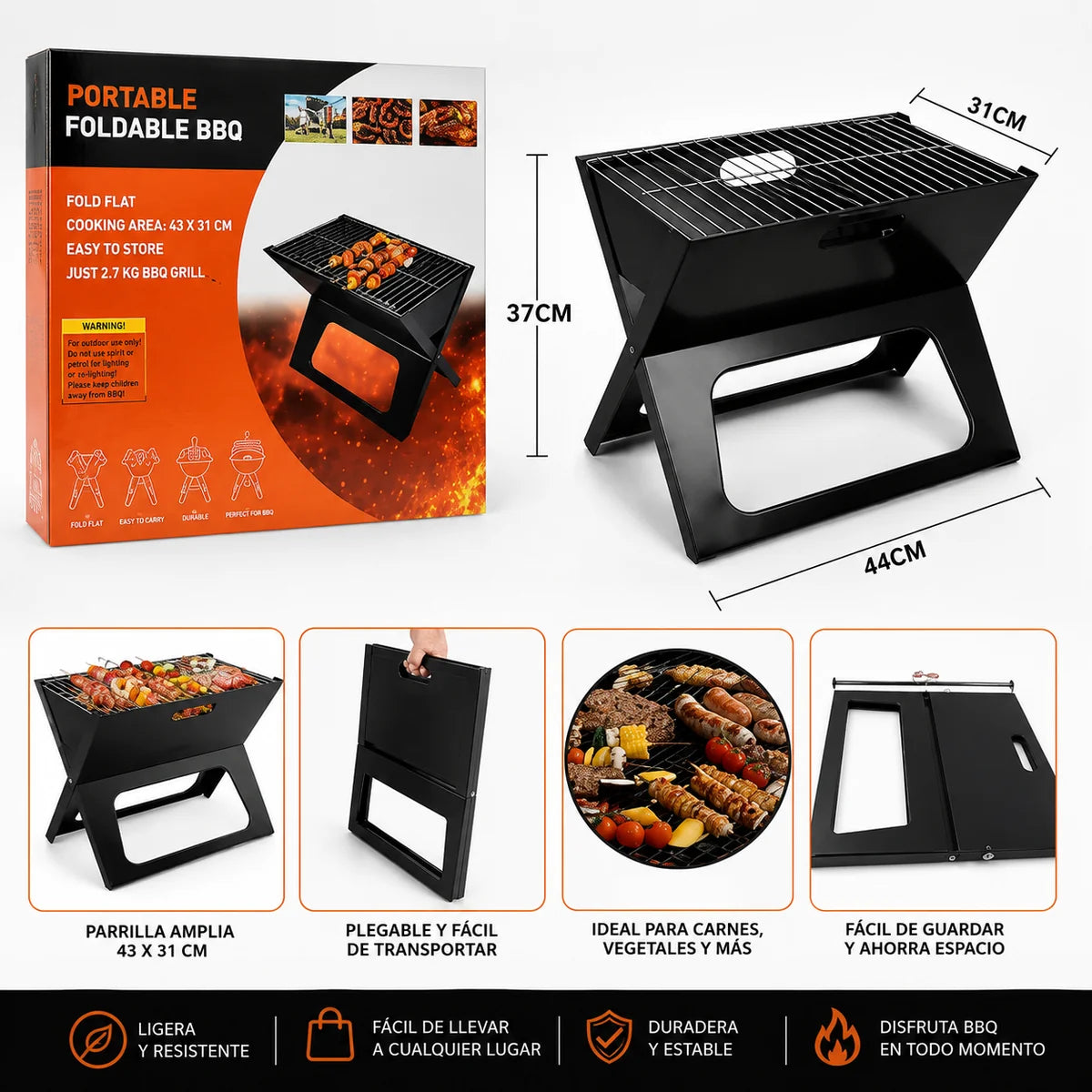 Parrilla Asadora Plegable - ¡CON MATERIAL RESISTENTE HASTA 300°C!