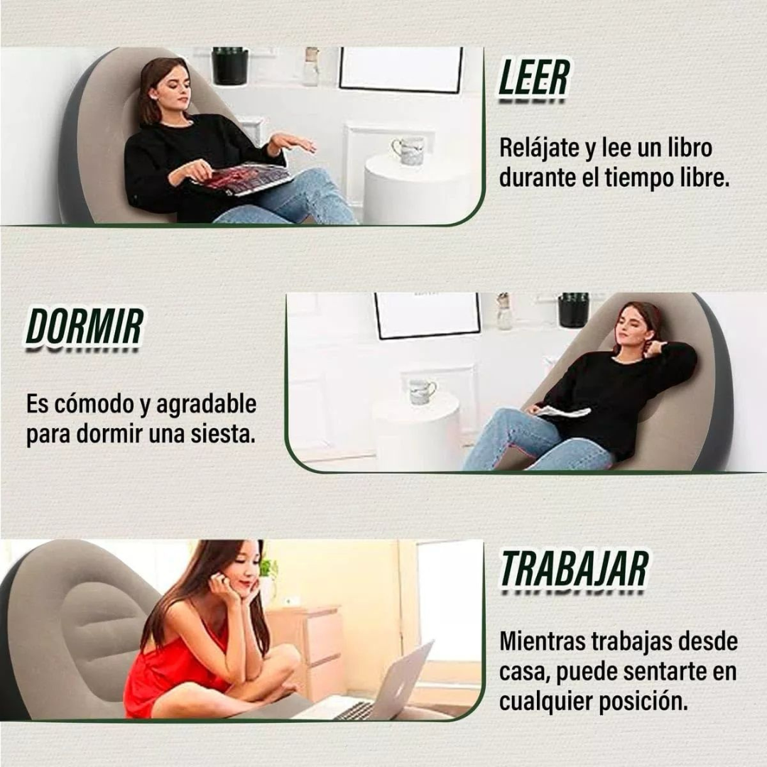 LLEVA LA COMODIDAD DE TU SOFÁ A TODOS LADOS - Sillón Inflable Portátil con Reposapiés - SOLO HOY 35% OFF