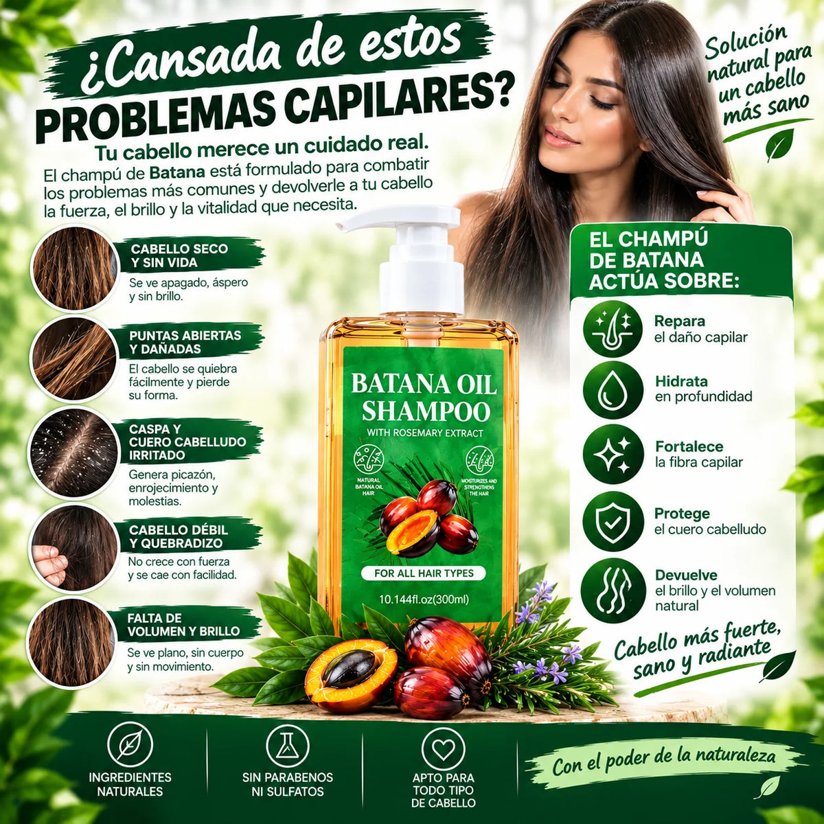 Batana Oil Shampoo - ¡Di adiós a la caída y luce un cabello más denso, fuerte y brillante!