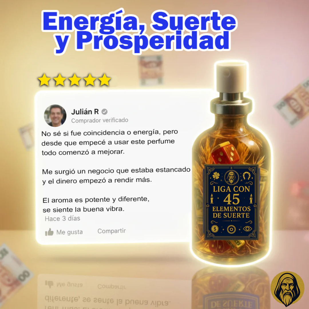 ATRAE LA RIQUEZA Y LA FORTUNA - Perfume Liga 45 Elementos de Suerte ¡ÚLTIMAS UNIDADES EN STOCK!