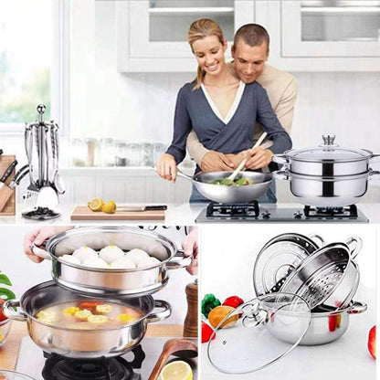 ¡COCINA MÁS SALUDABLE, FÁCIL Y DELICIOSO! Olla Vaporera de Acero Inoxidable de 2 Niveles