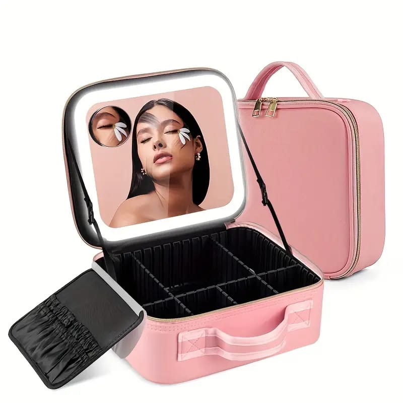 Cosmetiquera con espejo 3 luces - Organiza, ilumina y maquíllate como una profesional, estés donde estés.