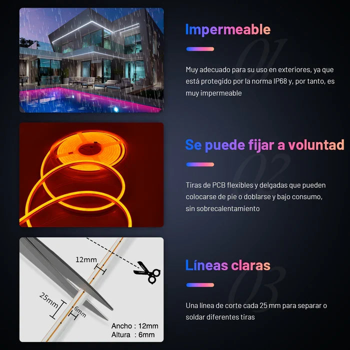 Cinta LED Neón Flex 12V x 5 Metros con Adaptador - LA SEGUNDA UNIDAD CON PRECIO ESPECIAL