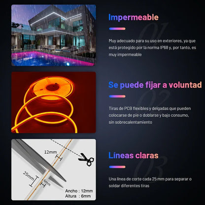 Cinta LED Neón Flex 12V x 5 Metros con Adaptador - LA SEGUNDA UNIDAD CON PRECIO ESPECIAL