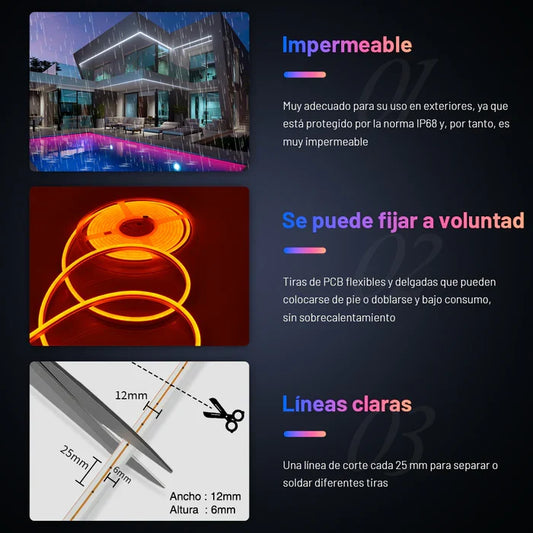 Cinta LED Neón Flex 12V x 5 Metros con Adaptador - LA SEGUNDA UNIDAD CON PRECIO ESPECIAL