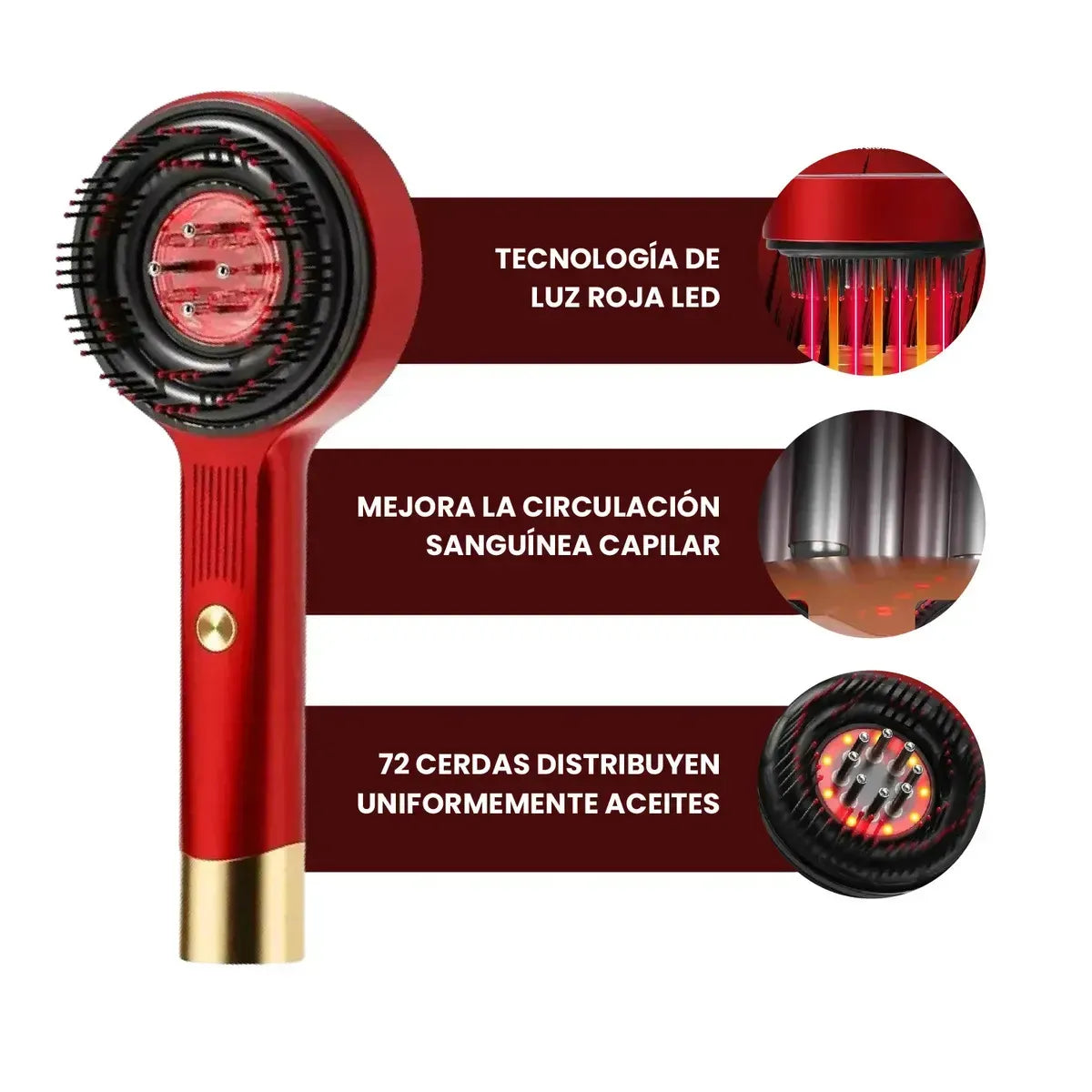 LANZAMIENTO - Cepillo Masajeador Capilar Lazer  - FOTOTERAPIA LED ROJA + MICROCORRIENTE PARA CRECIMIENTO CAPILAR