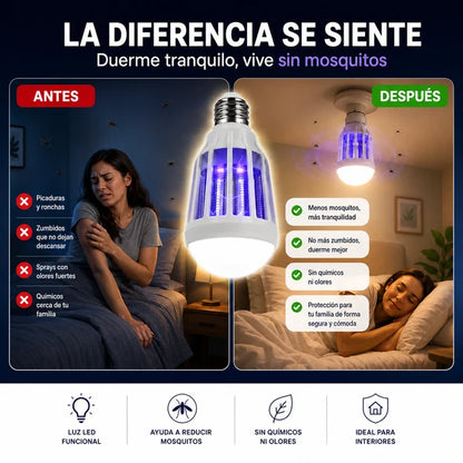 ¡Bombillo LED Mata Zancudos 2 en 1: Ilumina tu hogar y elimina insectos al instante!