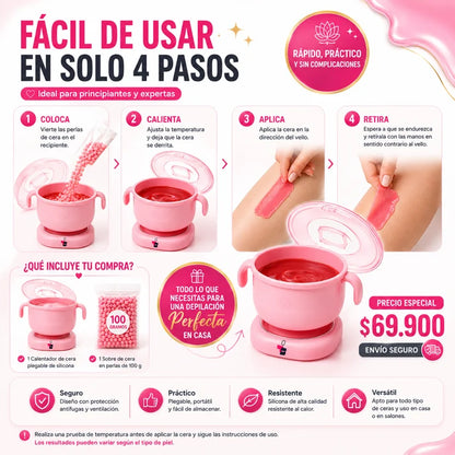Kit de Depilación Profesional en Casa — Olla Calentadora + Cera en Perlas