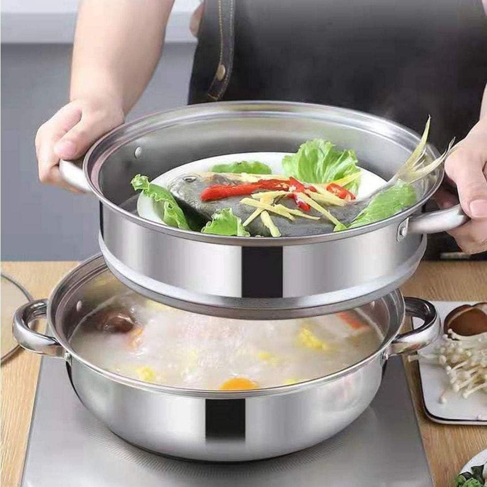 ¡COCINA MÁS SALUDABLE, FÁCIL Y DELICIOSO! Olla Vaporera de Acero Inoxidable de 2 Niveles