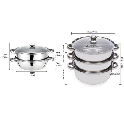 ¡COCINA MÁS SALUDABLE, FÁCIL Y DELICIOSO! Olla Vaporera de Acero Inoxidable de 2 Niveles