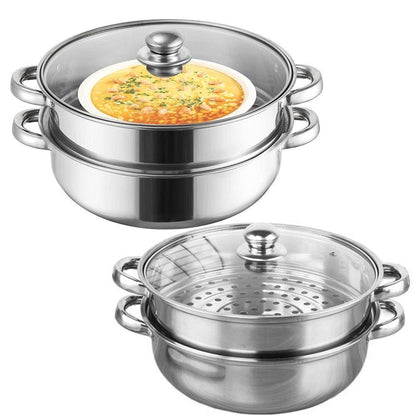 ¡COCINA MÁS SALUDABLE, FÁCIL Y DELICIOSO! Olla Vaporera de Acero Inoxidable de 2 Niveles