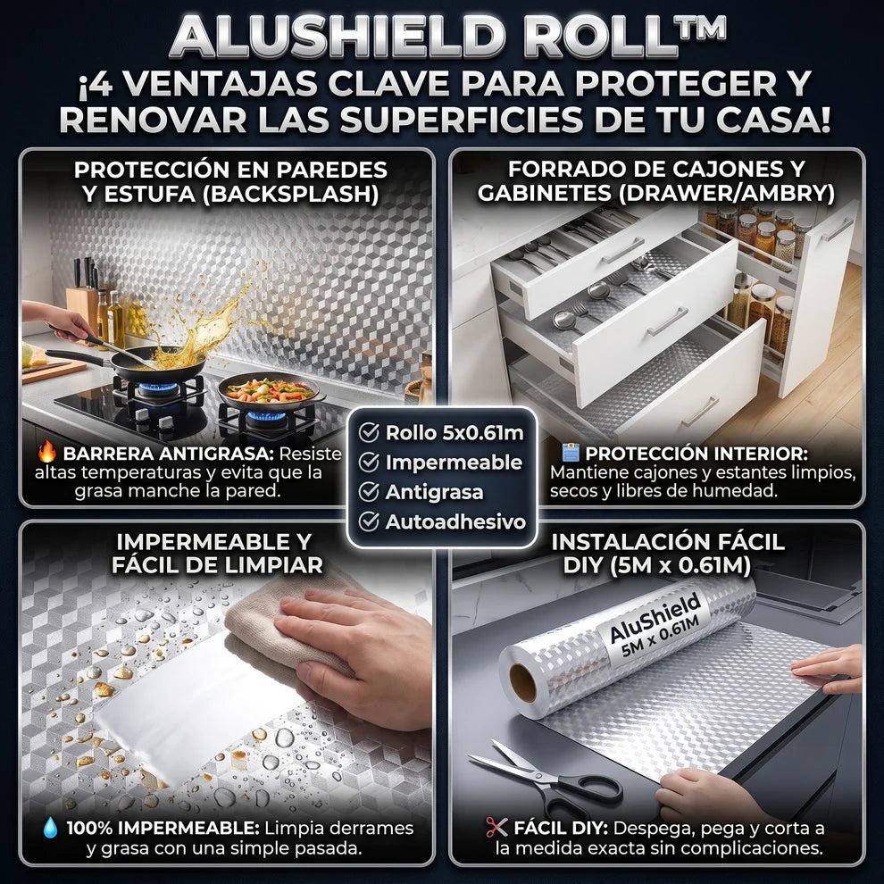 ALUSHIELD™ Papel Adhesivo de Aluminio Protector Antigrasa - LA SEGUNDA UNIDAD POR SOLO + $34.000