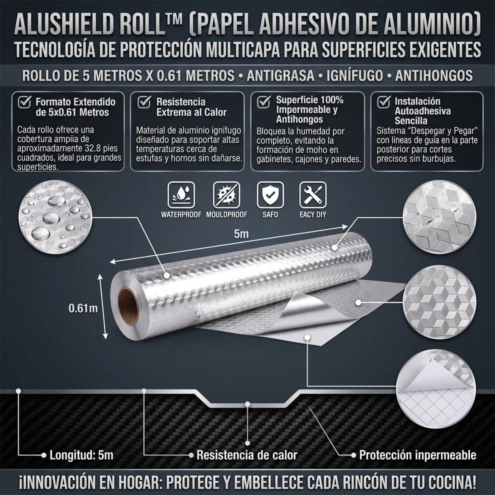 ALUSHIELD™ Papel Adhesivo de Aluminio Protector Antigrasa - LA SEGUNDA UNIDAD POR SOLO + $34.000