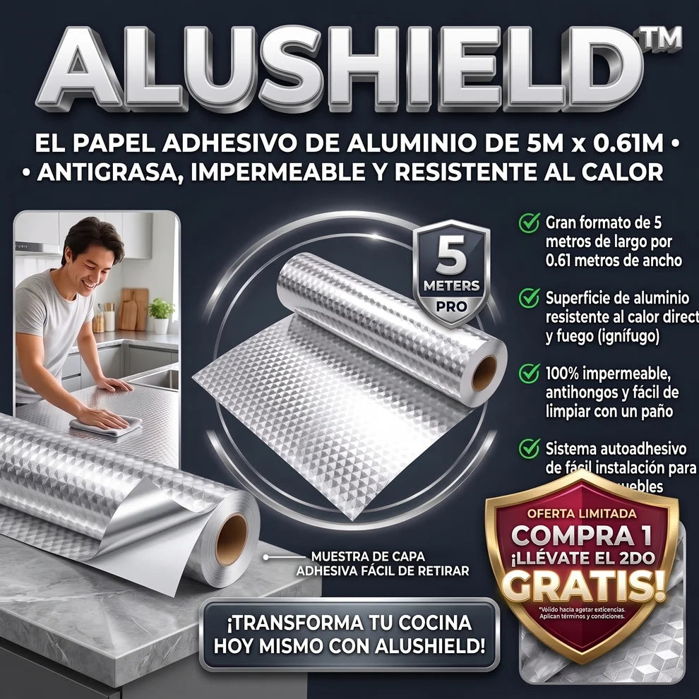 ALUSHIELD™ Papel Adhesivo de Aluminio Protector Antigrasa - LA SEGUNDA UNIDAD POR SOLO + $34.000
