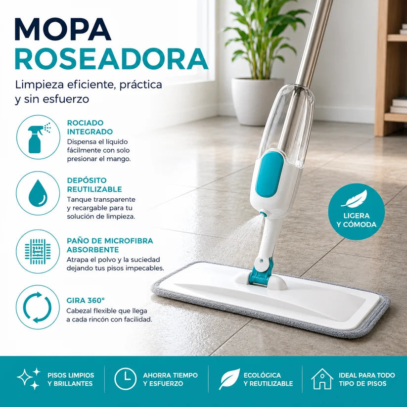 Mopa Limpiador Giratoria Con Pulverizador Rociador Fregona Spray 360 Gris