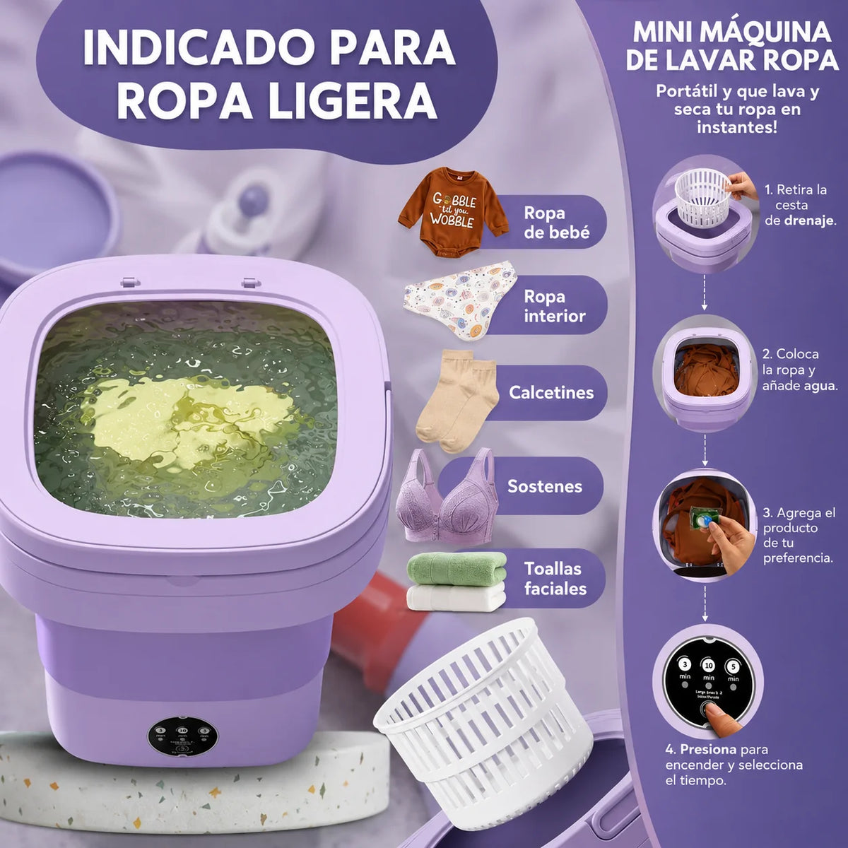 Lavadora Portátil Plegable - Prendas Pequeñas Sin Ocupar Espacio