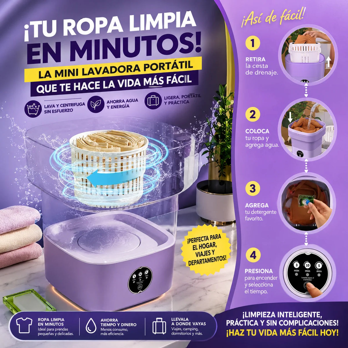 Lavadora Portátil Plegable - Prendas Pequeñas Sin Ocupar Espacio