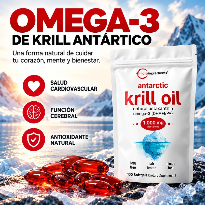 Antarctic Krill Oil™ Omega-3 DHA + EPA y Astaxantina Natural