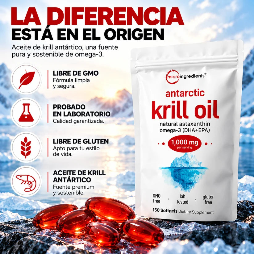 Antarctic Krill Oil™ Omega-3 DHA + EPA y Astaxantina Natural