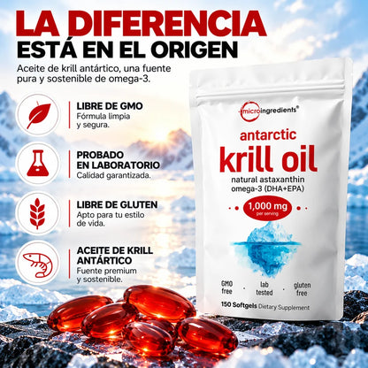 Antarctic Krill Oil™ Omega-3 DHA + EPA y Astaxantina Natural