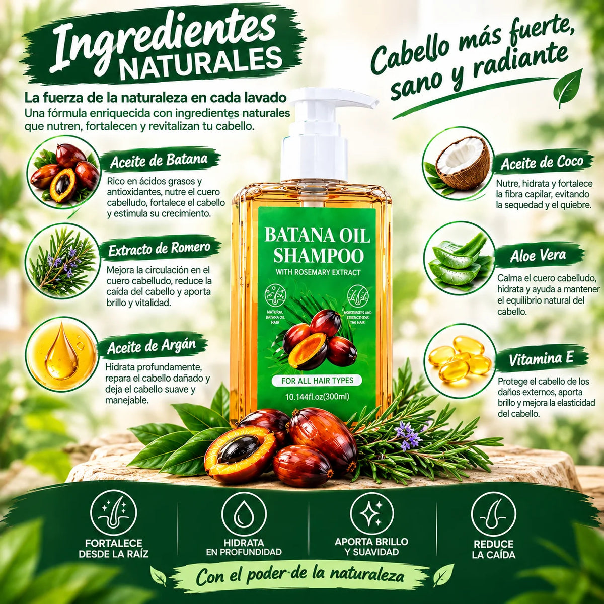 Batana Oil Shampoo - ¡Di adiós a la caída y luce un cabello más denso, fuerte y brillante!