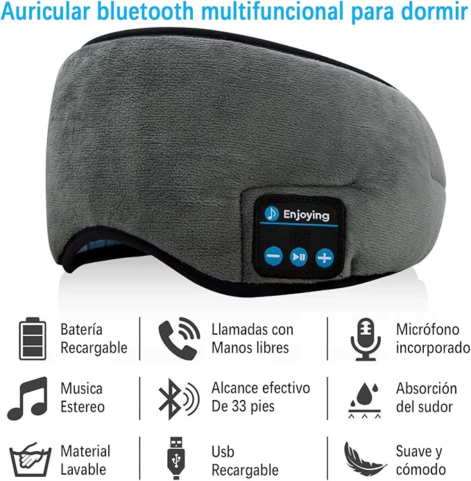 Relax Band™ Antifaz para Dormir 3 en 1: Antiluminoso + Antirruido + Audífonos Bluetooth para Dormir