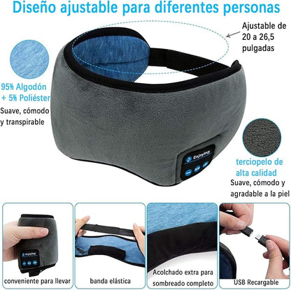Relax Band™ Antifaz para Dormir 3 en 1: Antiluminoso + Antirruido + Audífonos Bluetooth para Dormir