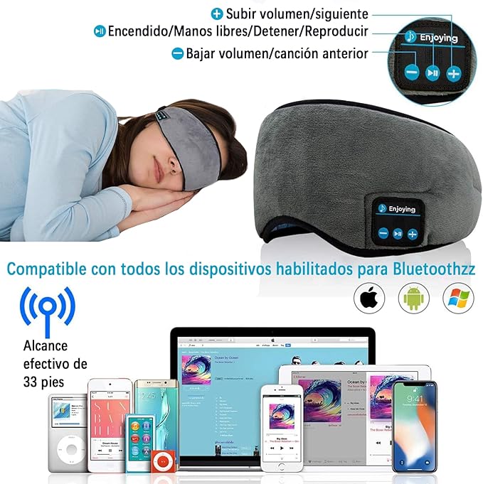 Relax Band™ Antifaz para Dormir 3 en 1: Antiluminoso + Antirruido + Audífonos Bluetooth para Dormir