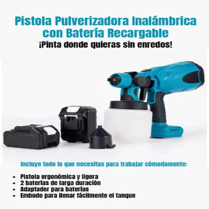 Pistola De Pintura Inalambrica - LA ÚNICA CON AUTONOMÍA DE 1 HORA - LLÉVATE 2 BATERIA RECARGABLE DE REGALO!