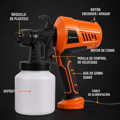 QUEMA DE EXISTENCIAS - Pistola De Pintura Eletrica 500w + 4 Boquillas y 3 Patrones (Horizontal / Vertical / Circular) (Cópia)