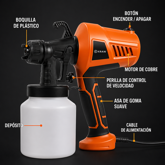 QUEMA DE EXISTENCIAS - Pistola De Pintura Eletrica 500w + 4 Boquillas y 3 Patrones (Horizontal / Vertical / Circular)