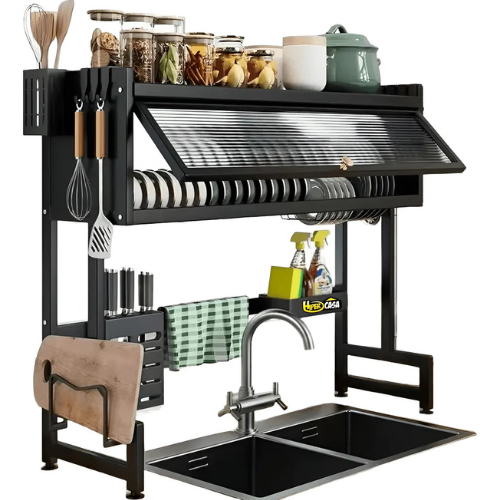 Escurridor y organizador de platos - METAL CROMADO Y CARBONIZADO RESISTENTE AL ÓXIDO