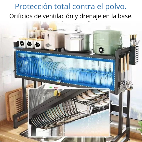 Escurridor y Organizador de Platos - METAL CROMADO Y CARBONIZADO RESISTENTE AL ÓXIDO