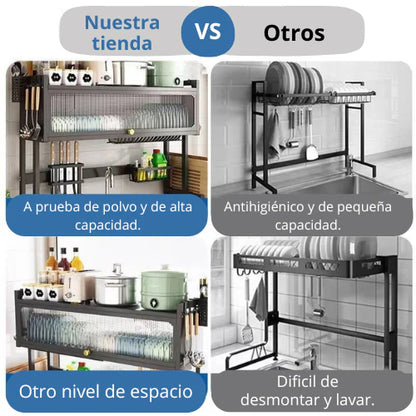 Escurridor y Organizador de Platos - METAL CROMADO Y CARBONIZADO RESISTENTE AL ÓXIDO