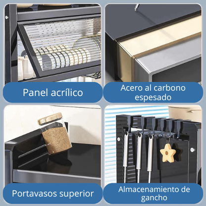 Escurridor y Organizador de Platos - METAL CROMADO Y CARBONIZADO RESISTENTE AL ÓXIDO