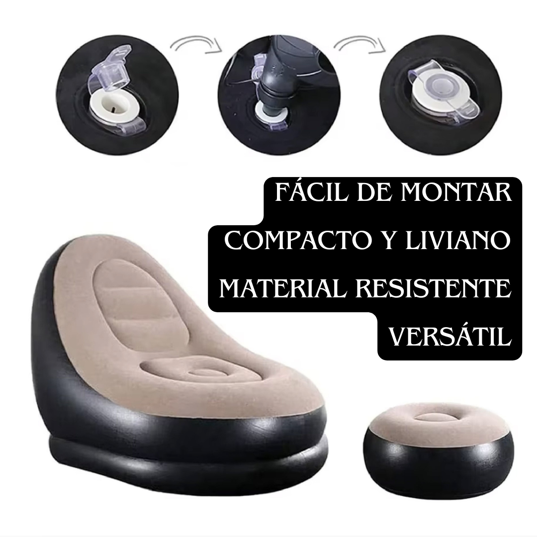 LLEVA LA COMODIDAD DE TU SOFÁ A TODOS LADOS - Sillón Inflable Portátil con Reposapiés - SOLO HOY 35% OFF