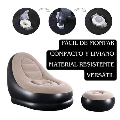 LLEVA LA COMODIDAD DE TU SOFÁ A TODOS LADOS - Sillón Inflable Portátil con Reposapiés - SOLO HOY 35% OFF