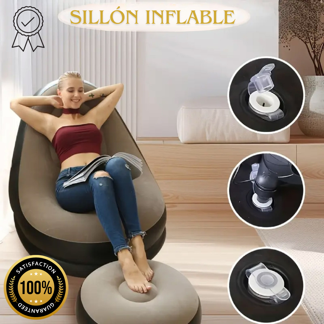 LLEVA LA COMODIDAD DE TU SOFÁ A TODOS LADOS - Sillón Inflable Portátil con Reposapiés - SOLO HOY 35% OFF