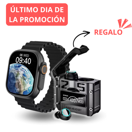 QUEMA DE EXISTENCIAS - Combo Reloj SmartWatch T900 + Audífonos M25 de REGALO