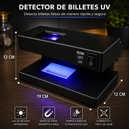Detector de Billetes Falsos UV - EL ÚNICO con Lupa y Pantalla LCD