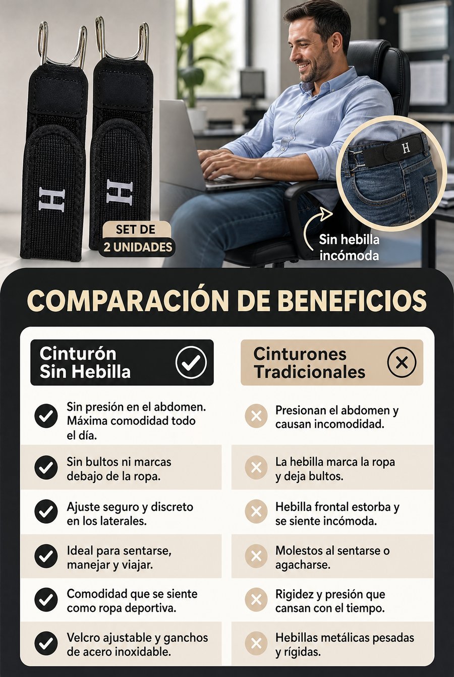 Comparación cinturón sin hebilla vs tradicional