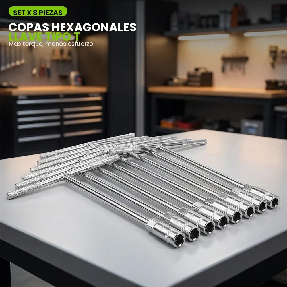 Juego De Copas Hexagonales Llave Tipo T - SET 8 PIEZAS Mecanica