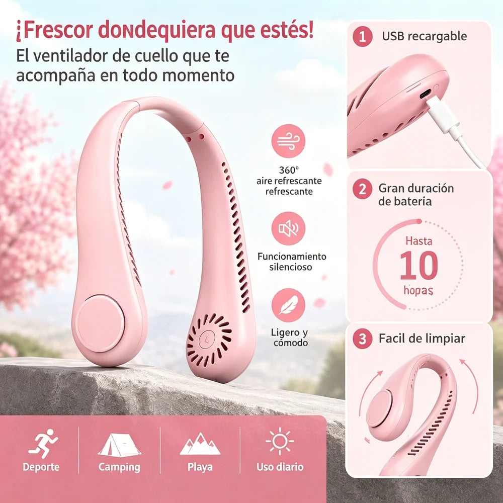 Ventilador de cuello portátil – Mini ventilador USB recargable para llevar