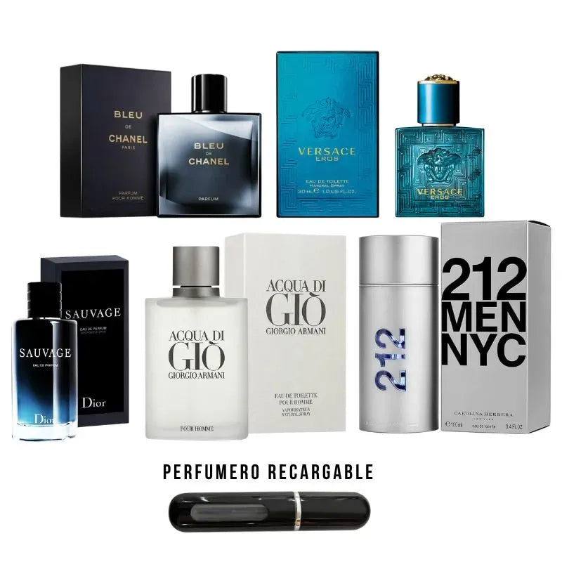 Colección Exclusiva: 5 Fragancias Masculinas de Alta Gama + Atomizador Recargable | Stock Limitado