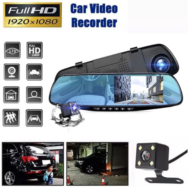 GRABA TU CAMINO EN 4K Y CONDUCE SEGURO - Espejo Retrovisor Cámara Dual con CarPlay ¡IMPERDIBLE!