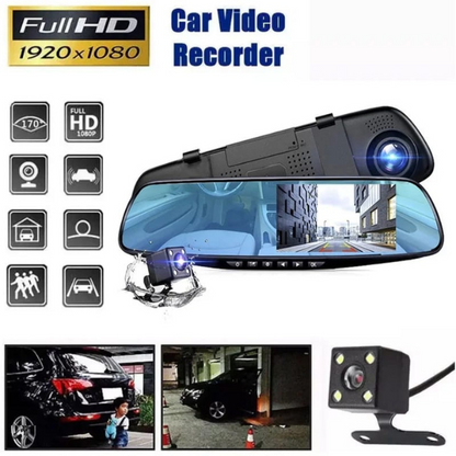 GRABA TU CAMINO EN 4K Y CONDUCE SEGURO - Espejo Retrovisor Cámara Dual con CarPlay ¡IMPERDIBLE!