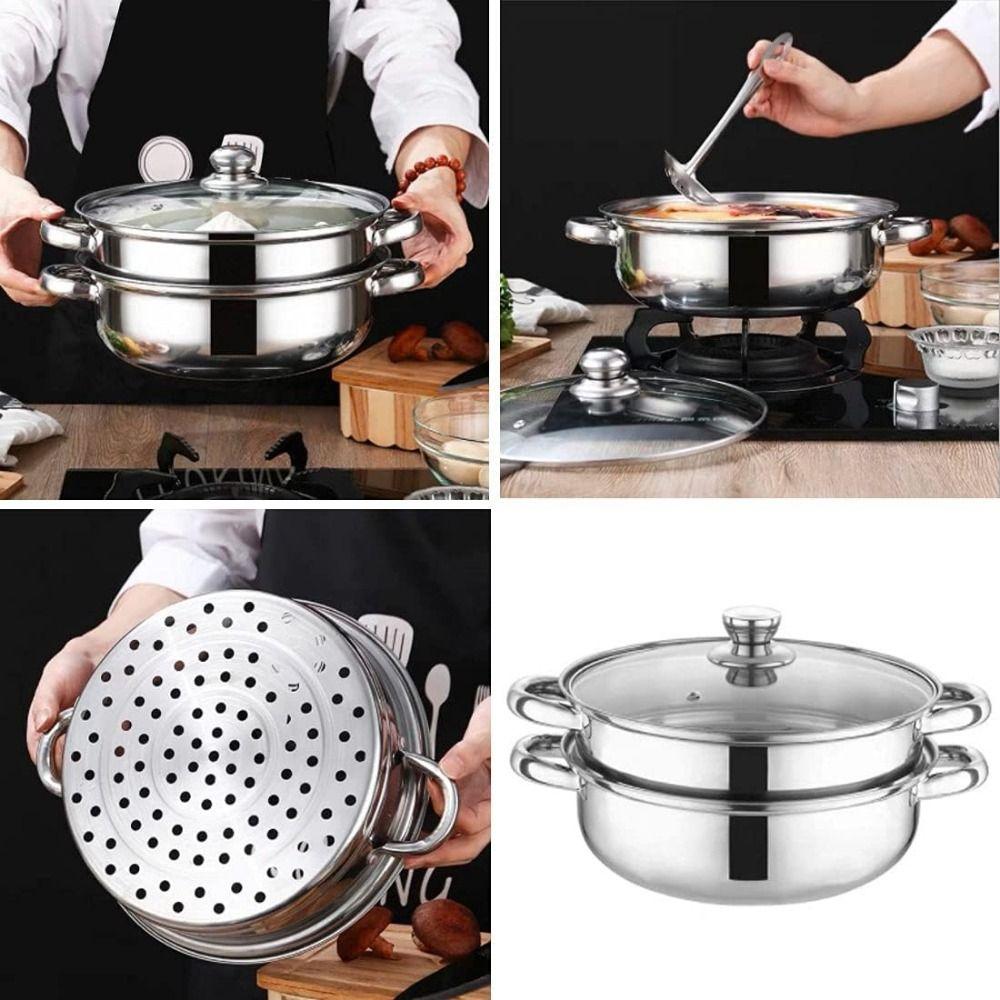 ¡COCINA MÁS SALUDABLE, FÁCIL Y DELICIOSO! Olla Vaporera de Acero Inoxidable de 2 Niveles