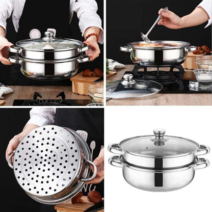 ¡COCINA MÁS SALUDABLE, FÁCIL Y DELICIOSO! Olla Vaporera de Acero Inoxidable de 2 Niveles