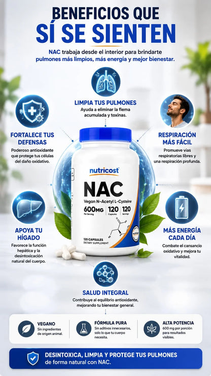 Nutricost Nac Vegan - MENOR CANSACIO + MEJOR CONGESTIÓN + MEJOR RESPIRACIÓN