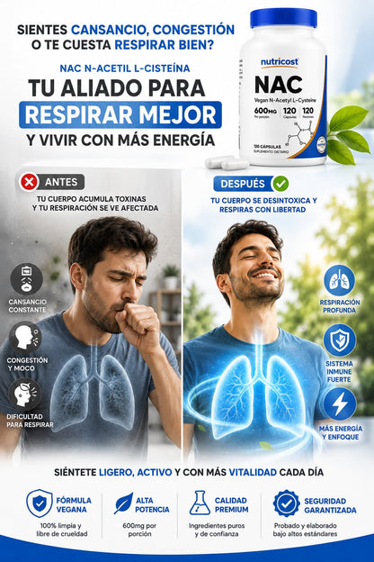 Nutricost Nac Vegan - MENOR CANSACIO + MEJOR CONGESTIÓN + MEJOR RESPIRACIÓN
